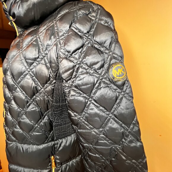 Michael Kors Jacket Women's L Navy Packable Down Fill Hooded Puffer Coat Long - Picture 6 of 16